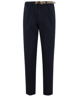 White Sand Straight-Leg Stretch Cotton Gabardine Pants - Blue