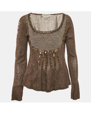 Sportmax Embellished Lurex Knit Long Sleeve Top - Brown