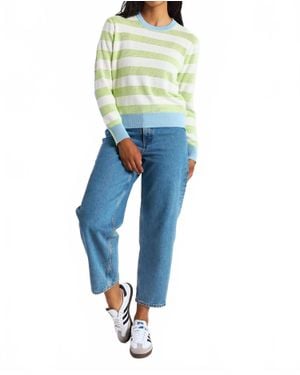 Brodie Cashmere Mesh Stripe Crew Sweater - Blue