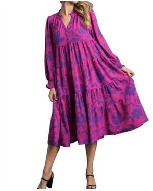 Umgee Floral Print Midi Dress - Purple