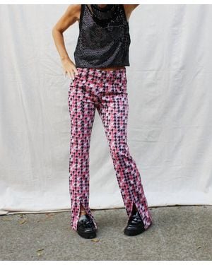 Fate Feel Fancy Houndstooth Jacquard Front Slit Pants - Multicolor