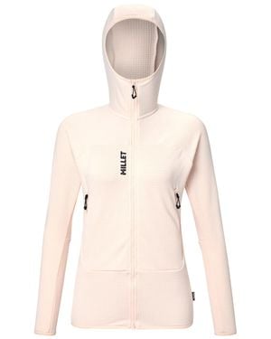 Millet Fusion Grid Textured Grid Pattern Hoodie - Natural