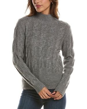 Forte Cable Mock Neck 100% Cashmere Sweater - Gray