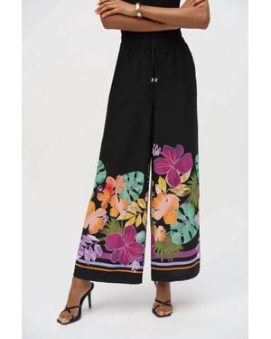 Joseph Ribkoff Floral Border Print Wide Leg Pants - White