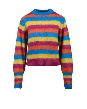 MC2 Saint Barth Short Crew Neck Sweater With Vibrant Horizontal Stripes - Blue