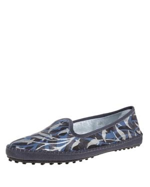 Tod's Floral Printed Canvas Gommino Smoking Slippers - Blue
