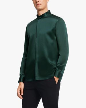LILYSILK Classic Concealed Placket Silk Shirt For - Green