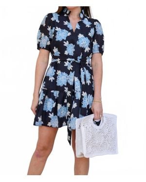 J joy Split Neck Flounce Dress - Blue
