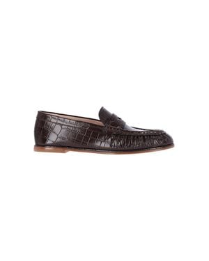 Stuart Weitzman Crocodile-Embossed Loafer Flats With Glossy Finish - Black