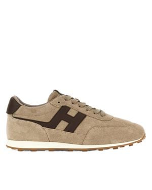 Hogan Suede Low-Top Sneakers With Contrasting Dark Logo - Brown