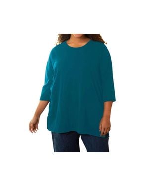 On The Plus Side Cotton 3/4 Sleeve U-Neck Tee - Blue