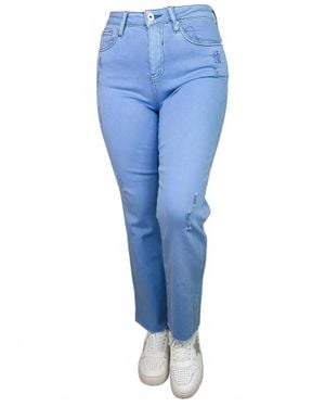Saige Denim Girl You Look Cute Distressed High-Rise Raw Hem Dad Jeans - Blue