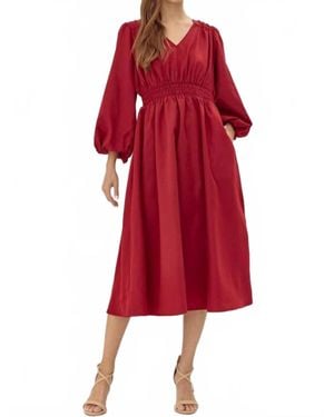 Jodifil Brylee Long Sleeve Maxi Dress With Pockets - Red