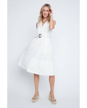 Renuar Linen Blend Belted Shirt Dress - White