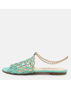 Oscar de la Renta Leather Begonia Chain Flats - Green