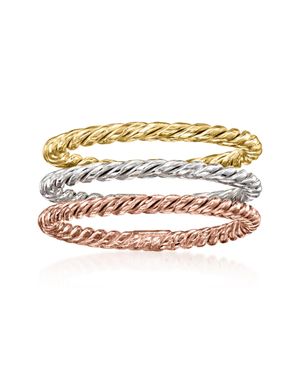 Ross-Simons 18Kt Tri-Colored Jewelry Set: 3 Rope-Textured Rings - Metallic