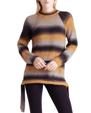 Kensie Stripes Fuzzy Knit Ombre Sweater - Black