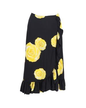 Ganni Floral Printed Midi Ruffled Skirt - Blue