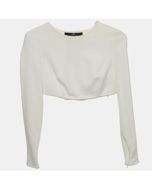 Elisabetta Franchi Off- Crepe Long Sleeve Crop Top - White