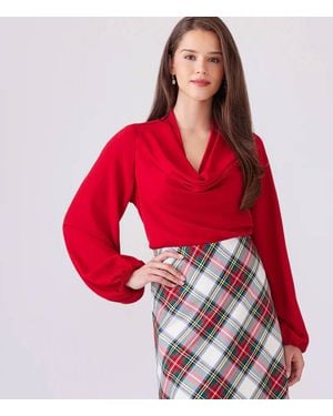 Karen Kane Danna Drape Cowl Neck Top - Red