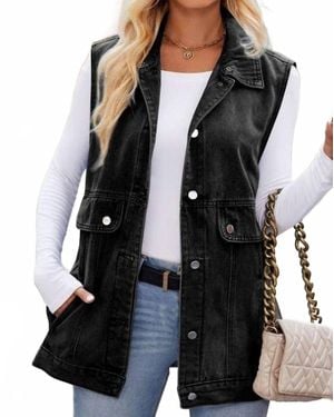 Miss Sparkling Denim Vests With Hood - Black
