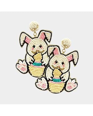 Fashnzfab Felt Back Seed Beaded Easter Bunny Egg Dangle Earrings - Metallic