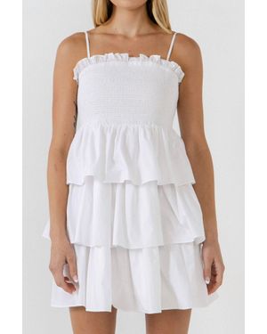 Endless Rose Spaghetti Smocked Tiered Mini Dress - White