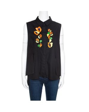 Peter Pilotto Embroidered Embellished Cotton Sleeveless Blouse - Blue