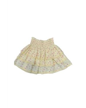 Theme Girls Gemma Ditsy Dot Smocked Ruffle Mini Skirt - Natural
