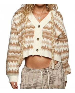 Pol Array Of Chevron Pattern Hooded Sweater Cardigan - Natural