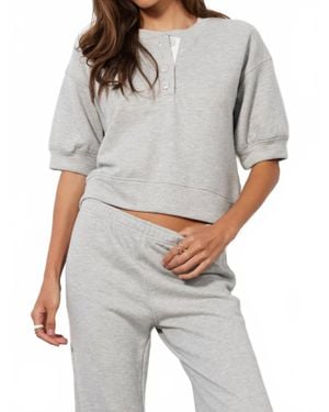 Bobi Puff Sleeve Boxy Henley Top - Gray