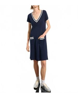 Joseph Ribkoff Viscose Knit A-Line Dress With Rib Trim - Blue