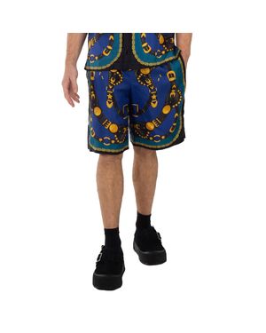 Versace Medusa Harness-Print Silk Twill Shorts - Blue