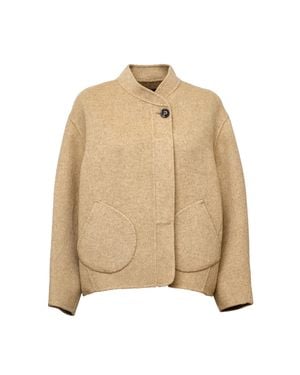 Soeur Windsor Asymmetrical High Collar Short Coat - Natural