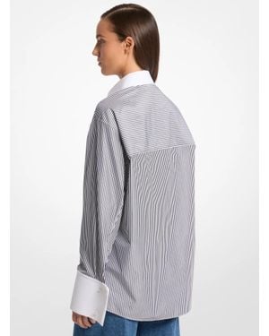 Michael Kors Tyler Oversized Striped Cotton Blend Shirt - Gray