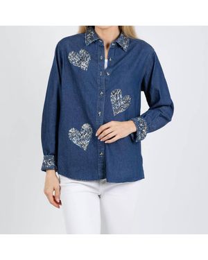 Suzy T Splash Paint Heart Shirt - Blue