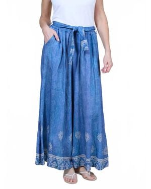 Angela Mara Border Print Pull On Pant - Blue