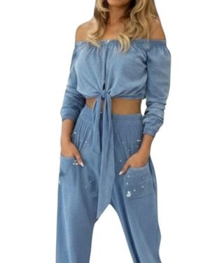 Blanco BY NATURE Liza Long Sleeve Crop Top - Blue