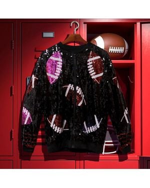 TRUEDAMES Football Sequin Long Sleeves Bomber Jacket - Red
