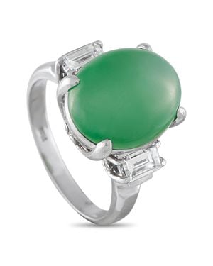 LB Exclusive Platinum 0.48 Ct Diamond And Jade Ring #5236 - Green