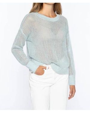 Kinross Cashmere Open Texture Lurex Crew Sweater - Gray