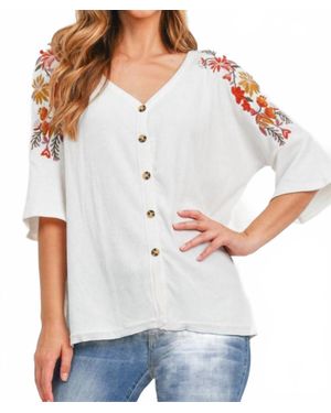 Mittoshop Half Sleeve Floral Button Up - White
