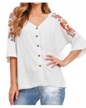 Mittoshop Half Sleeve Floral Button Up - White