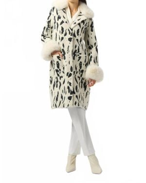 Joseph Ribkoff Animal Print Faux Fur Coat - White