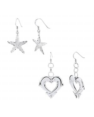 Gold & Honey Starfish And Dolphin Earrings Set - Metallic