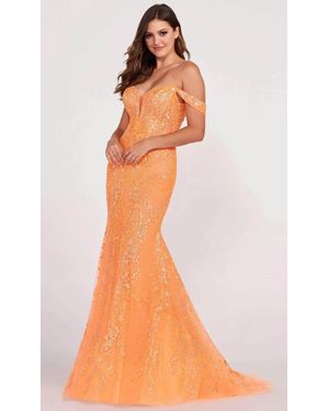 Ellie Wilde Off Shoulder Sequin Prom Dress - Orange