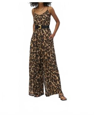 Joseph Ribkoff Animal Print Belted Chiffon Jumpsuit - Brown