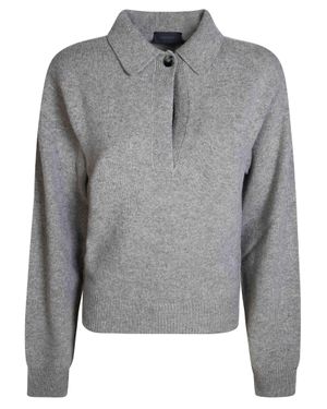 Haikure Ash Knitted Long-Sleeve Polo Shirt - Gray