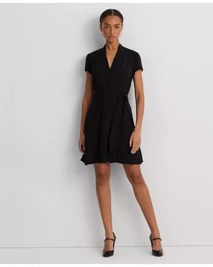 Ralph Lauren Dress Georgette Belted Short Sleeve App3029 - Black