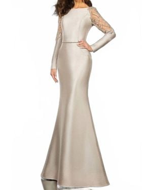 Terani Long-Sleeve Mermaid Sheath Evening Gown - Natural